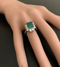 Load image into Gallery viewer, 4.00ct Natural Emerald &amp; Diamond 14k Solid White Gold Ring