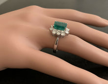 Load image into Gallery viewer, 4.00ct Natural Emerald &amp; Diamond 14k Solid White Gold Ring