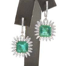 Load image into Gallery viewer, 9.45 Carats Natural Emerald and Diamond 14k Solid White Gold Earrings