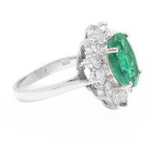 Load image into Gallery viewer, 5.80ct Natural Emerald &amp; Diamond 18k Solid White Gold Ring