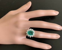 Load image into Gallery viewer, 5.80ct Natural Emerald &amp; Diamond 18k Solid White Gold Ring