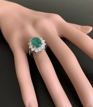 Load image into Gallery viewer, 5.80ct Natural Emerald &amp; Diamond 18k Solid White Gold Ring