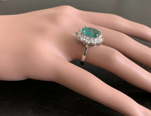 Load image into Gallery viewer, 5.80ct Natural Emerald &amp; Diamond 18k Solid White Gold Ring