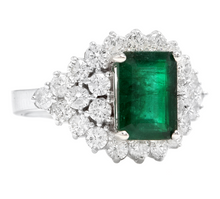 Load image into Gallery viewer, 4.70ct Natural Emerald &amp; Diamond 14k Solid White Gold Ring