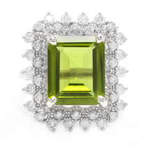 Load image into Gallery viewer, 7.00 Carats Natural Peridot and Diamond 14k Solid White Gold Ring