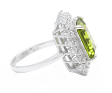 Load image into Gallery viewer, 7.00 Carats Natural Peridot and Diamond 14k Solid White Gold Ring