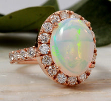 Load image into Gallery viewer, 6.70ct Natural Ethiopian Opal and Diamond 14k Solid Rose Gold Ring