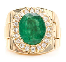 Load image into Gallery viewer, 5.70ct Natural Emerald and Diamond 18k Solid Yellow Gold Men's Ring