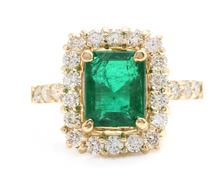 Load image into Gallery viewer, 4.10ct Natural Emerald &amp; Diamond 14k Solid Yellow Gold Ring