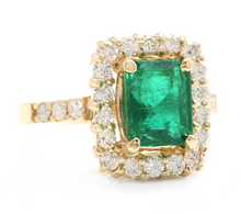Load image into Gallery viewer, 4.10ct Natural Emerald &amp; Diamond 14k Solid Yellow Gold Ring