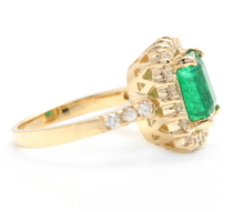 Load image into Gallery viewer, 4.10ct Natural Emerald &amp; Diamond 14k Solid Yellow Gold Ring
