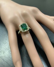 Load image into Gallery viewer, 4.10ct Natural Emerald &amp; Diamond 14k Solid Yellow Gold Ring
