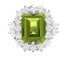 Load image into Gallery viewer, 6.20 Carats Natural Peridot and Diamond 14k Solid White Gold Ring