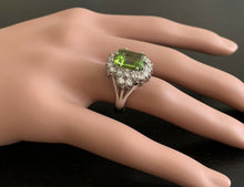Load image into Gallery viewer, 6.20 Carats Natural Peridot and Diamond 14k Solid White Gold Ring