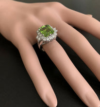 Load image into Gallery viewer, 6.20 Carats Natural Peridot and Diamond 14k Solid White Gold Ring