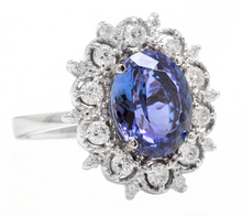 Load image into Gallery viewer, 6.30 Carats Natural Tanzanite and Diamond 14k Solid White Gold Ring