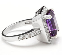 Load image into Gallery viewer, 6.05 Carats Impressive Natural Amethyst and Diamond 18K White Gold Ring