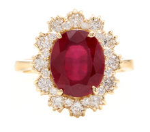 Load image into Gallery viewer, 7.20 Carats Natural Red Ruby and Diamond 18k Solid Yellow Gold Ring
