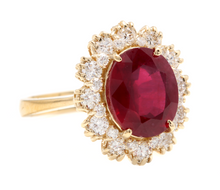 Load image into Gallery viewer, 7.20 Carats Natural Red Ruby and Diamond 18k Solid Yellow Gold Ring