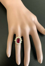 Load image into Gallery viewer, 7.20 Carats Natural Red Ruby and Diamond 18k Solid Yellow Gold Ring