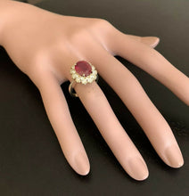 Load image into Gallery viewer, 7.20 Carats Natural Red Ruby and Diamond 18k Solid Yellow Gold Ring