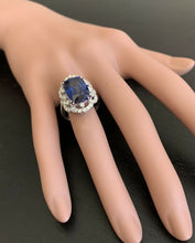 Load image into Gallery viewer, 10.80ct Lab Ceylon Blue Sapphire &amp; Natural Diamond 14k Solid White Gold Ring