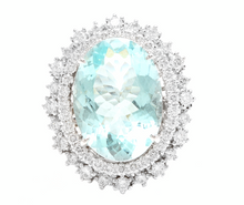 Load image into Gallery viewer, 11.60ct Natural Aquamarine and Diamond 14k Solid White Gold Ring