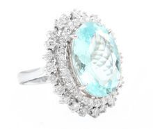 Load image into Gallery viewer, 11.60ct Natural Aquamarine and Diamond 14k Solid White Gold Ring