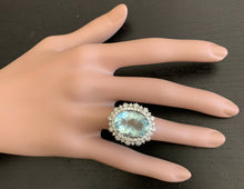 Load image into Gallery viewer, 11.60ct Natural Aquamarine and Diamond 14k Solid White Gold Ring