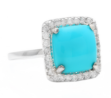 Load image into Gallery viewer, 3.60 Carats Natural Turquoise and Diamond 18k Solid White Gold Ring