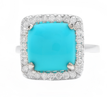 Load image into Gallery viewer, 3.60 Carats Natural Turquoise and Diamond 18k Solid White Gold Ring