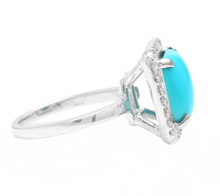 Load image into Gallery viewer, 3.60 Carats Natural Turquoise and Diamond 18k Solid White Gold Ring