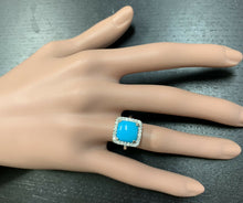 Load image into Gallery viewer, 3.60 Carats Natural Turquoise and Diamond 18k Solid White Gold Ring