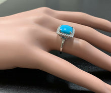 Load image into Gallery viewer, 3.60 Carats Natural Turquoise and Diamond 18k Solid White Gold Ring