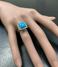 Load image into Gallery viewer, 3.60 Carats Natural Turquoise and Diamond 18k Solid White Gold Ring