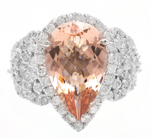 Load image into Gallery viewer, 9.00 Carats Natural Morganite and Diamond 18k Solid White Gold Ring