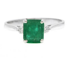 Load image into Gallery viewer, 1.38ct Natural Emerald &amp; Diamond 14k Solid White Gold Ring