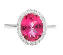 Load image into Gallery viewer, 2.45 Carats Natural Pink Topaz and Diamond 14k Solid White Gold Ring