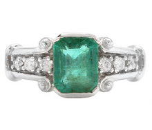 Load image into Gallery viewer, 2.25ct Natural Emerald &amp; Diamond 14k Solid White Gold Ring