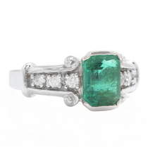 Load image into Gallery viewer, 2.25ct Natural Emerald &amp; Diamond 14k Solid White Gold Ring
