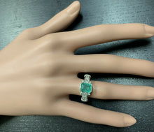 Load image into Gallery viewer, 2.25ct Natural Emerald &amp; Diamond 14k Solid White Gold Ring