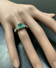 Load image into Gallery viewer, 2.25ct Natural Emerald &amp; Diamond 14k Solid White Gold Ring