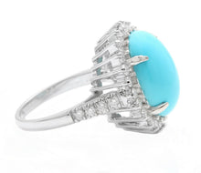 Load image into Gallery viewer, 12.30 Carats Natural Turquoise and Diamond 14k Solid White Gold Ring