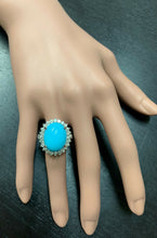 Load image into Gallery viewer, 12.30 Carats Natural Turquoise and Diamond 14k Solid White Gold Ring
