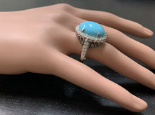 Load image into Gallery viewer, 12.30 Carats Natural Turquoise and Diamond 14k Solid White Gold Ring