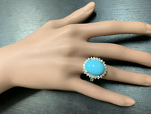 Load image into Gallery viewer, 12.30 Carats Natural Turquoise and Diamond 14k Solid White Gold Ring