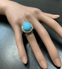Load image into Gallery viewer, 12.30 Carats Natural Turquoise and Diamond 14k Solid White Gold Ring