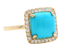 Load image into Gallery viewer, 3.60 Carats Natural Turquoise and Diamond 14k Solid Yellow Gold Ring