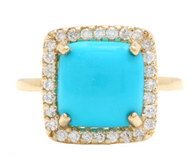 Load image into Gallery viewer, 3.60 Carats Natural Turquoise and Diamond 14k Solid Yellow Gold Ring
