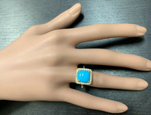 Load image into Gallery viewer, 3.60 Carats Natural Turquoise and Diamond 14k Solid Yellow Gold Ring